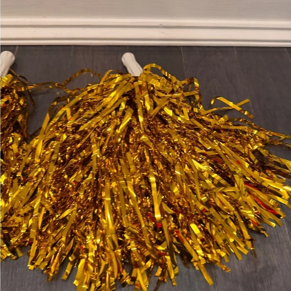 NWOT Metallic Gold Cheerleading Pom Poms with Handles Girls Cheerleader